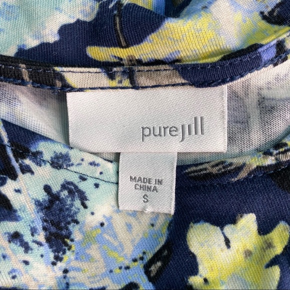 Pure Jill J Jill Small Floral Tunic Long Sleeve Pockets Navy Blue Yellow - Picture 9 of 10